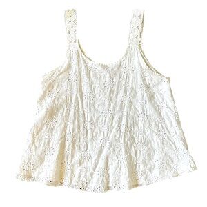 BOHO white eyelet crocheted strap fully lined tank top size Large